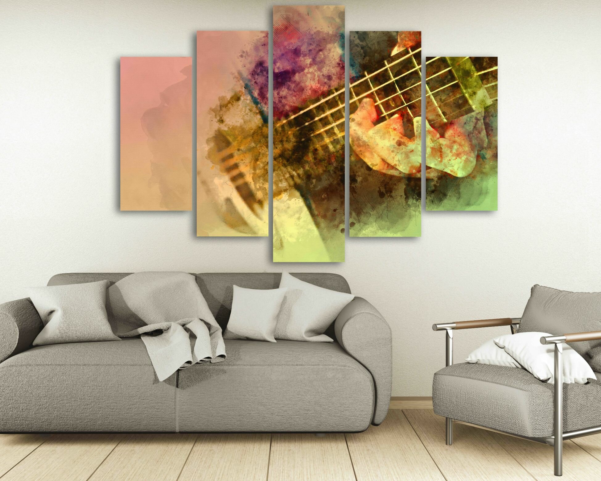 גיטרה בצבעי מים 5 גיטרה בצבעי מים