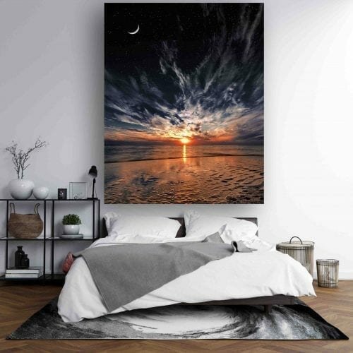 שקיעת שמש ירח וכוכבים