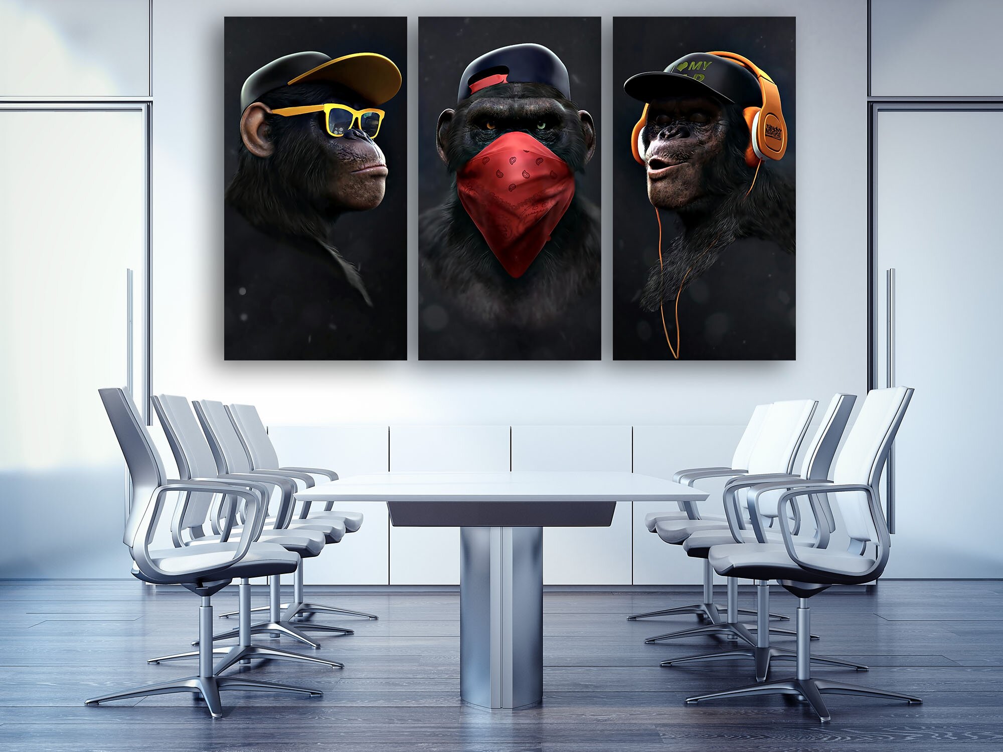 Meeting room with a large table and chairs. 3d rendering