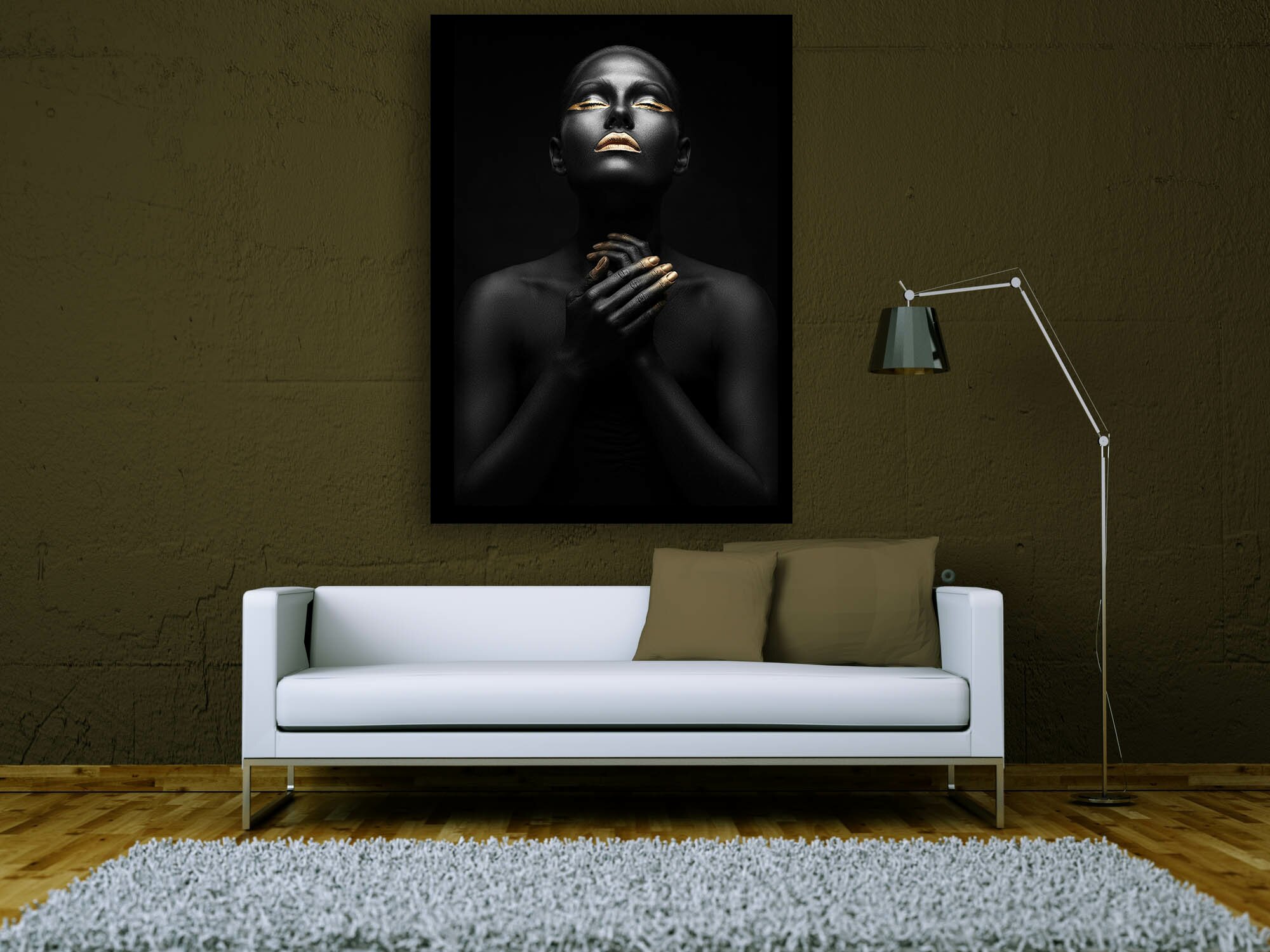 Interior design modern bright room with white sofa