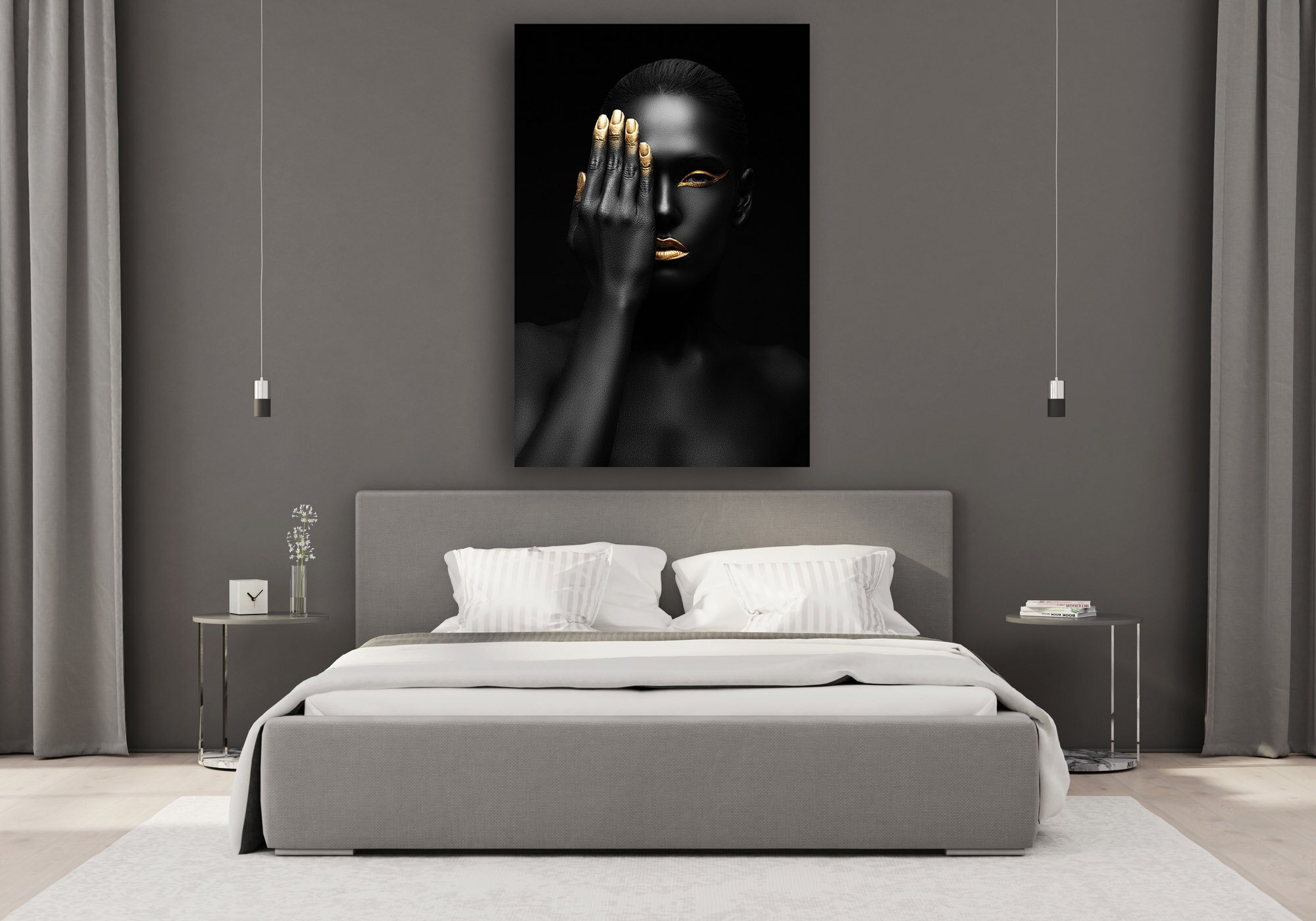 Gray bedroom in a minimalist style