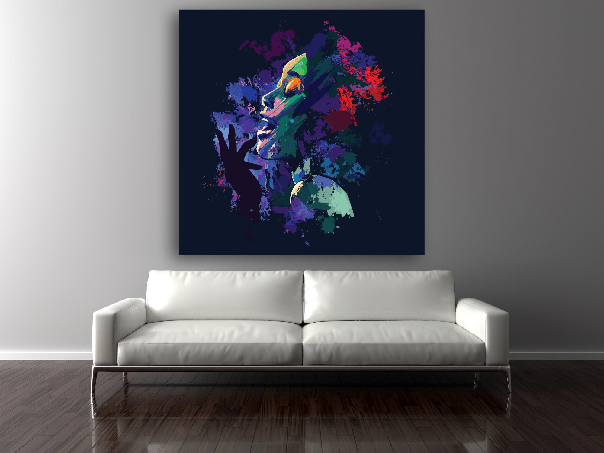 Blank Wall in empty room with sofa, 3D illustration