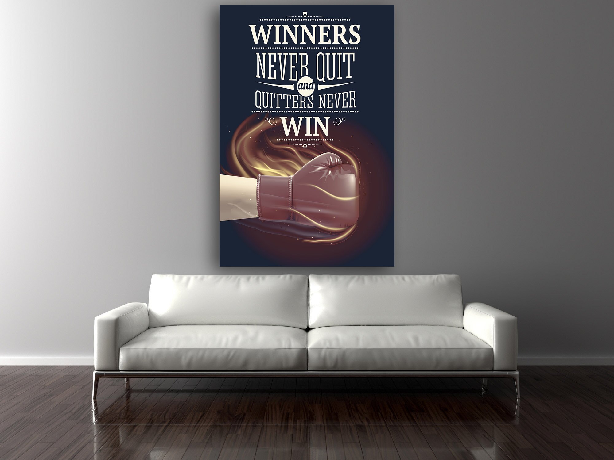 Blank Wall in empty room with sofa, 3D illustration