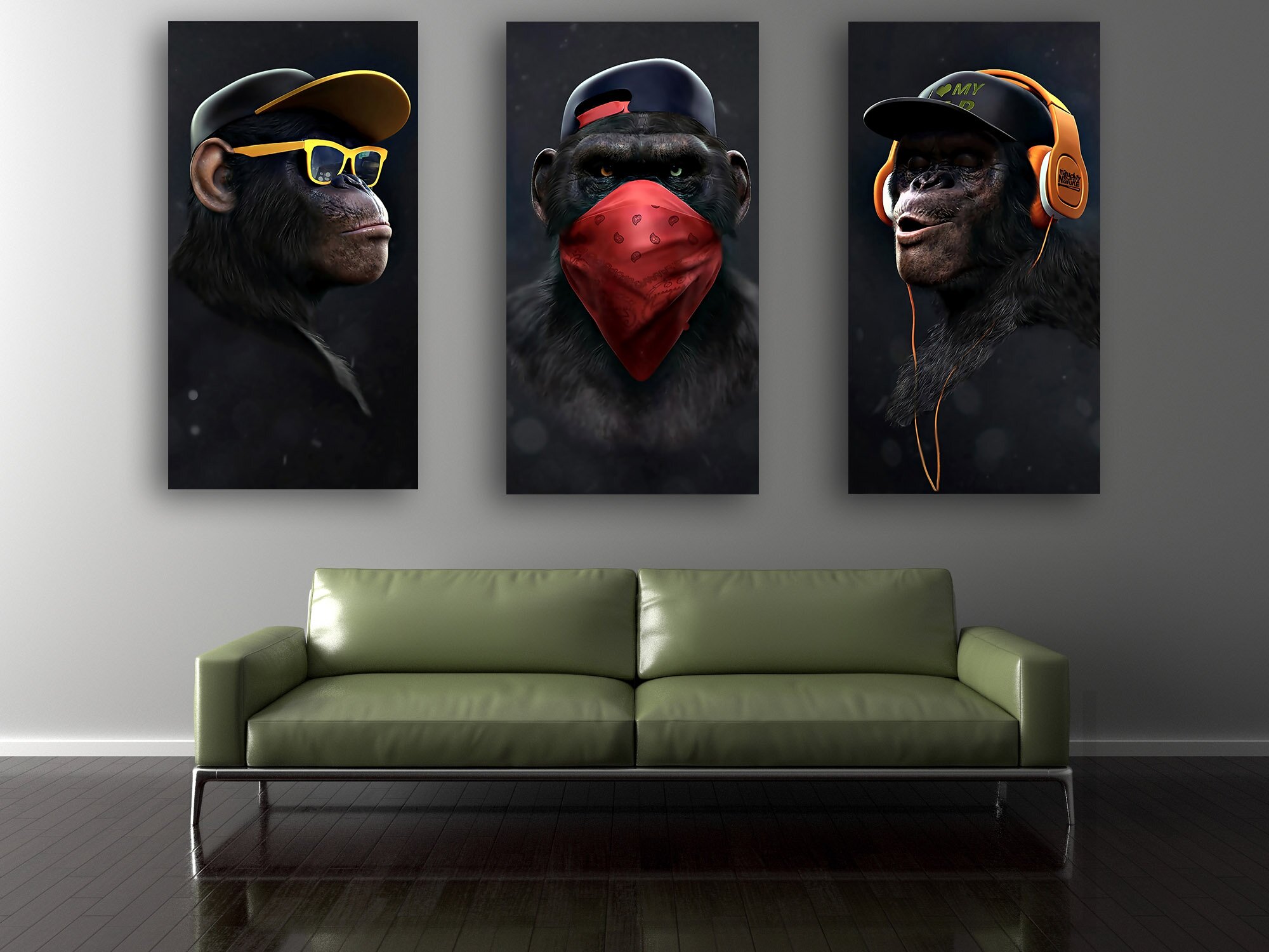 Blank Wall in empty room with sofa, 3D illustration