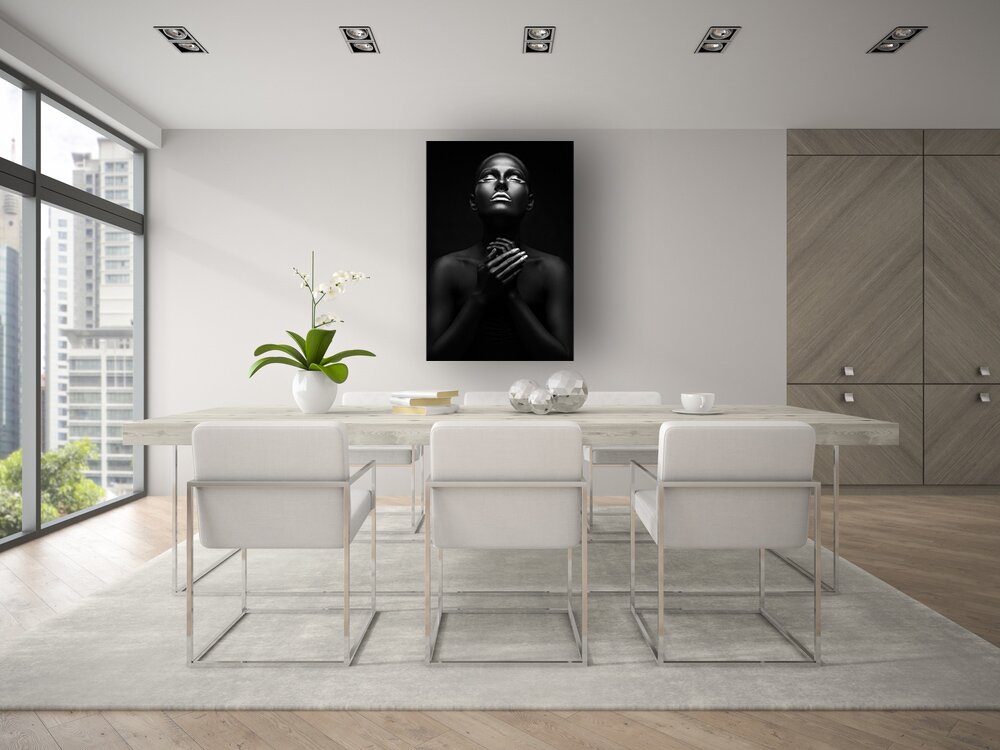 Interior of modern design loft with big table 3D rendering 4