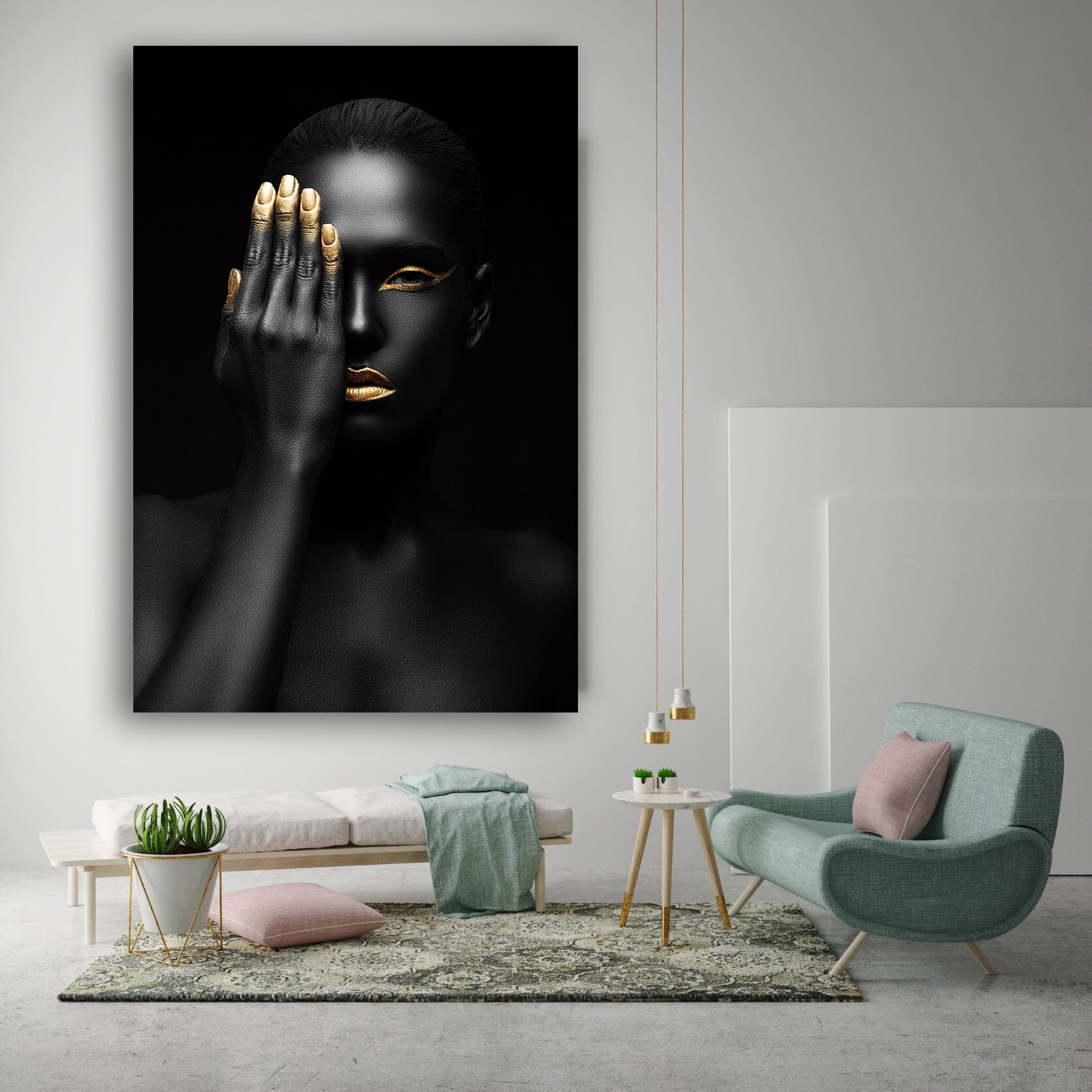 mock up blank poster on the wall of hipster living room, 3D rendering, 3D illustration 501297061