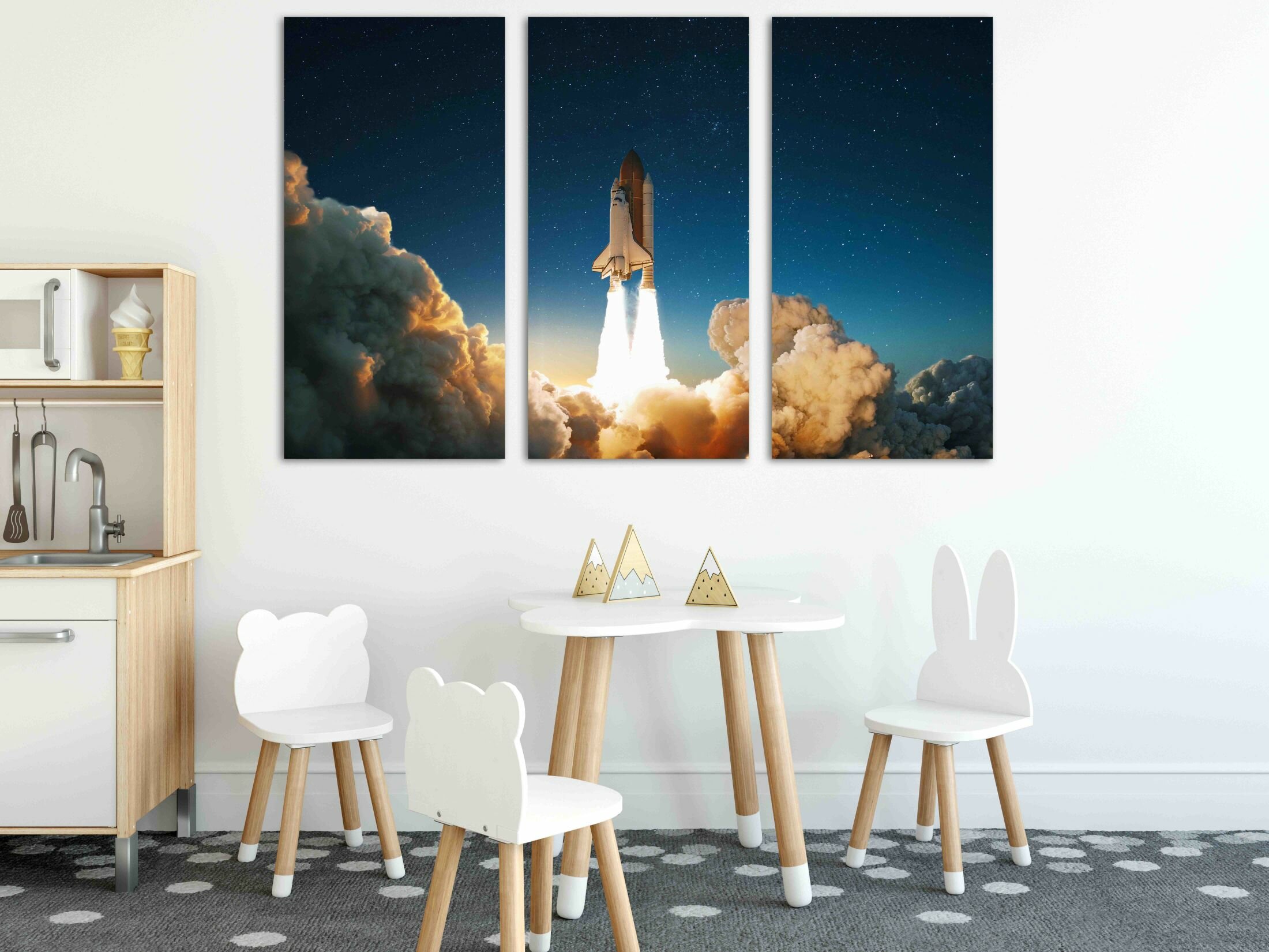 mock up wall in child room interior. Wall art. 3d rendering, 3d illustration 699384172